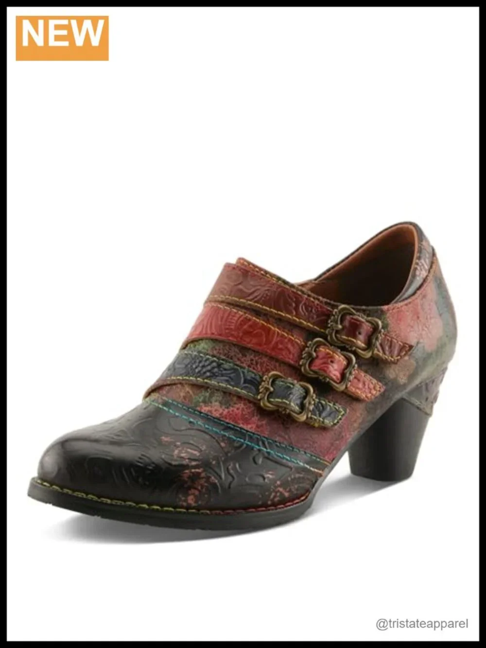 Women's Hand Painted Leather Ankle Booties with Buckle Zipper